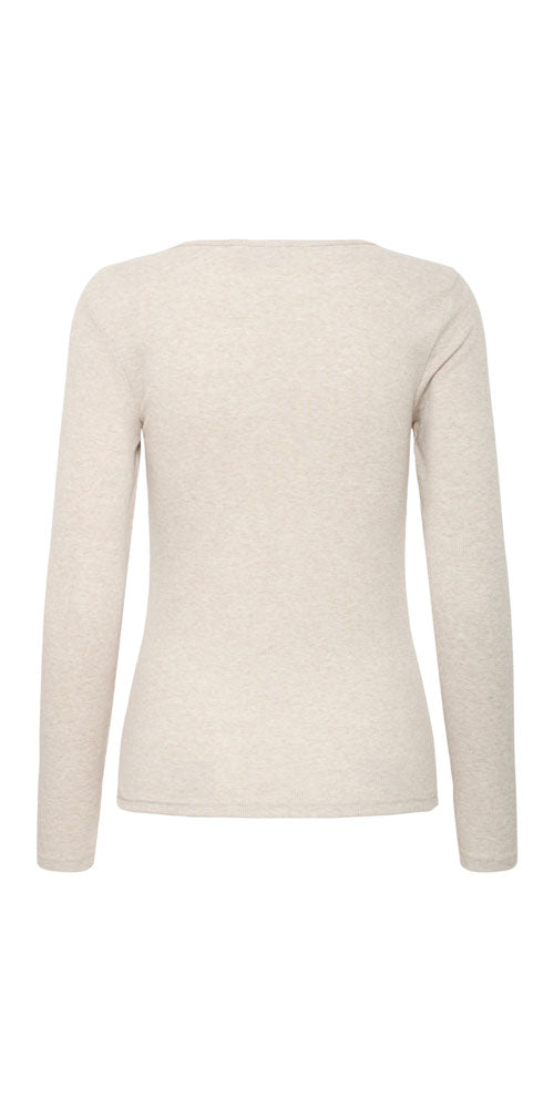 Fransa Fitted Long Sleeve Tee, oatmeal