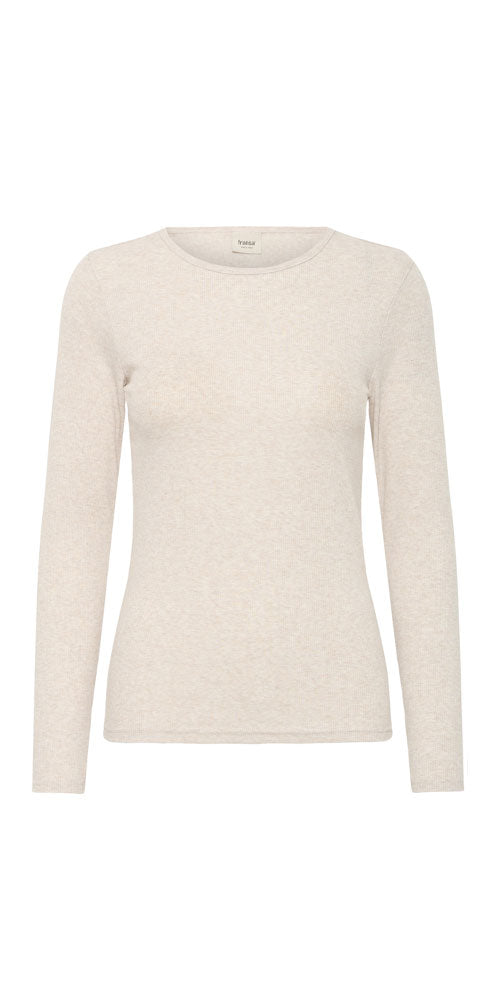 Fransa Fitted Long Sleeve Tee, oatmeal