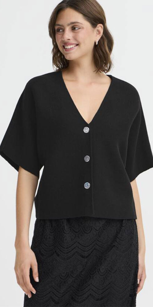 Fransa Half Sleeve Cardy, black