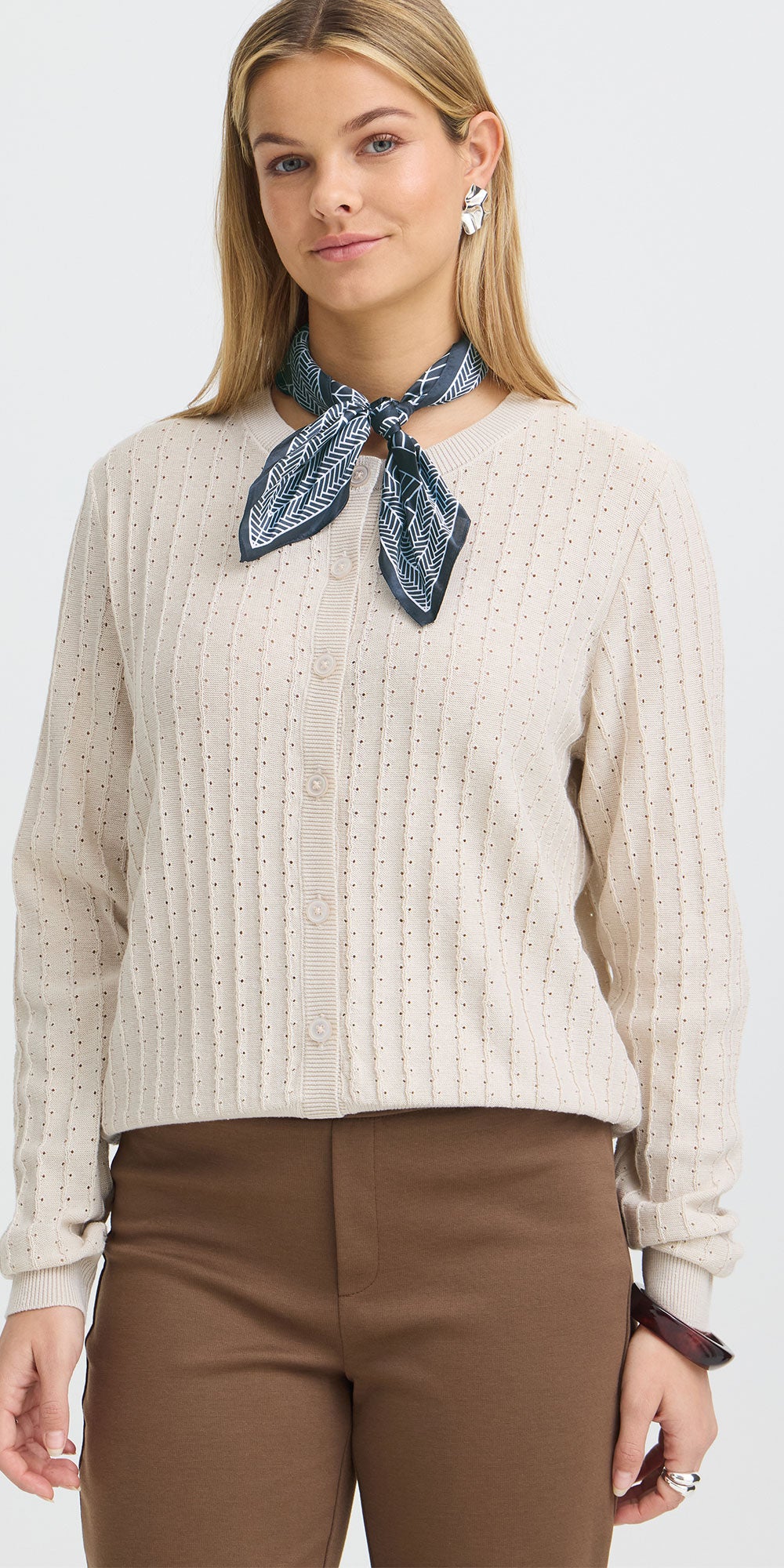 Fransa Silk Herringbone Scarf, navy