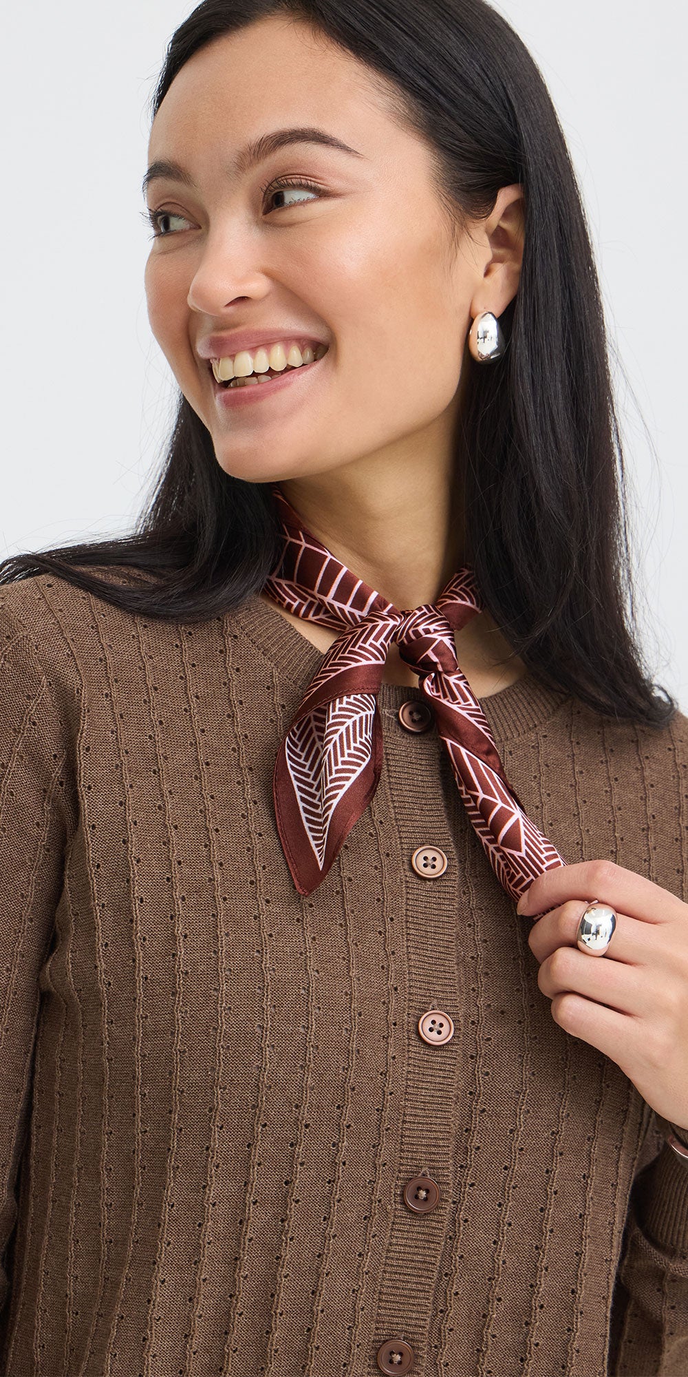 Fransa Silk Herringbone Scarf, raisin