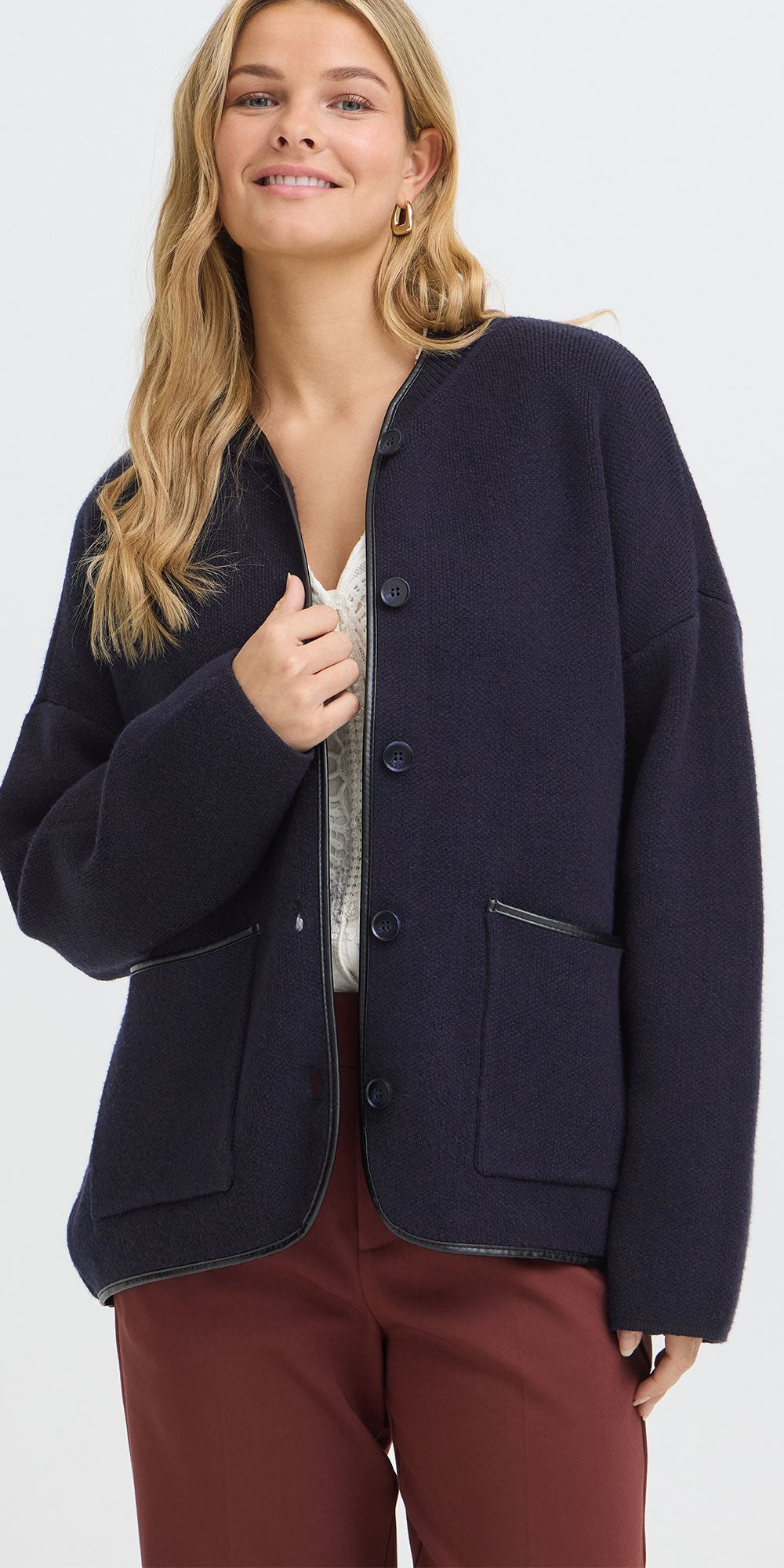 Fransa Knit Cardy Jacket, navy