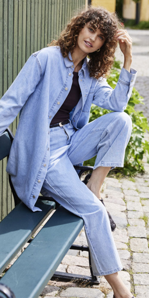 Fransa Long Light Wash Denim Shacket