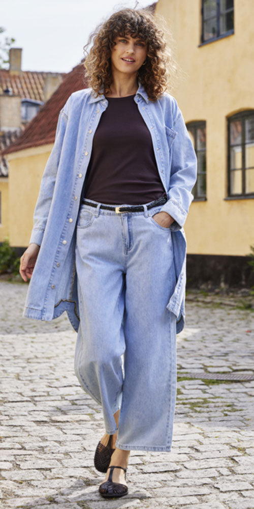 Fransa Long Light Wash Denim Shacket