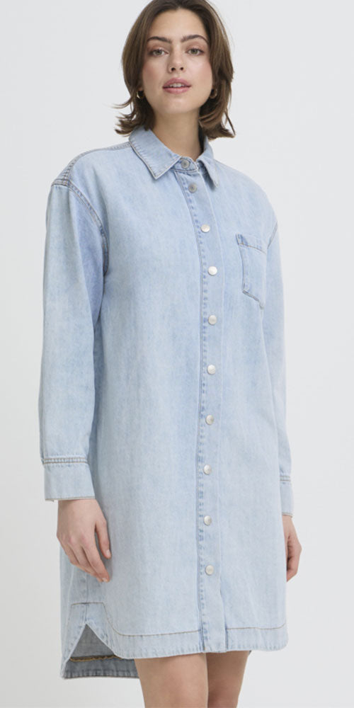 Fransa Long Light Wash Denim Shacket