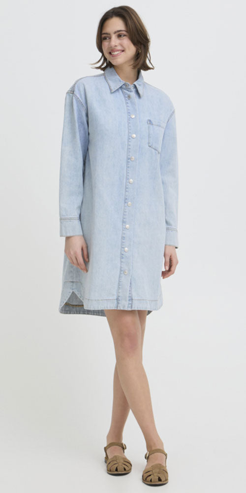 Fransa Long Light Wash Denim Shacket