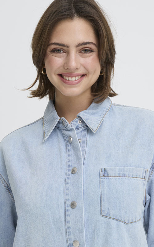 Fransa Long Light Wash Denim Shacket