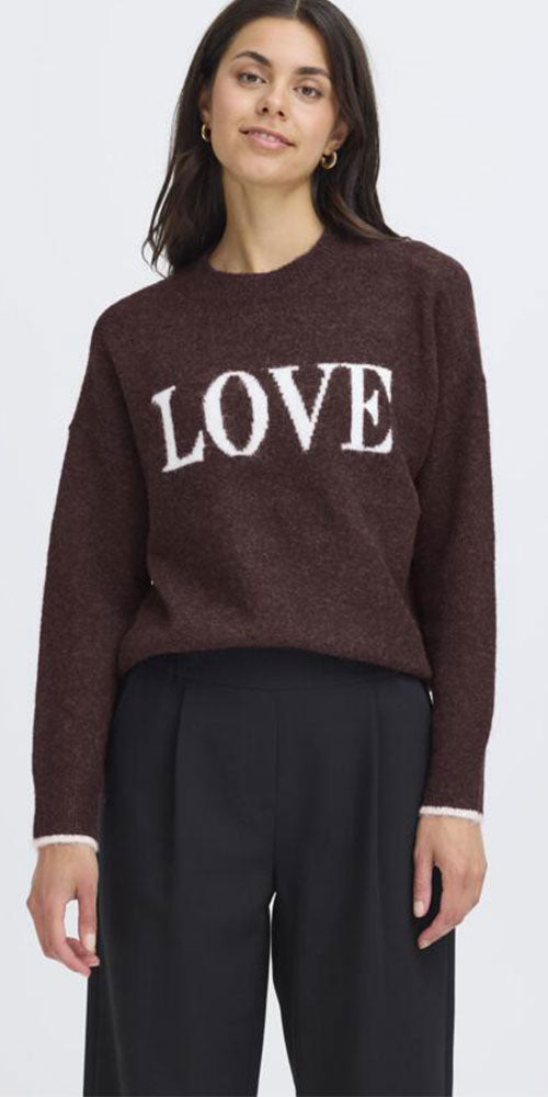Fransa Love Sweater, dark burgundy