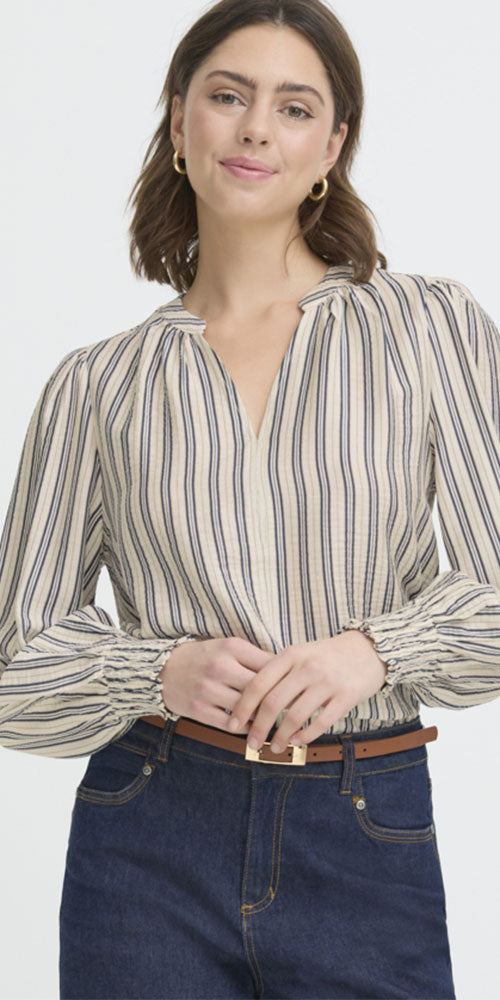 Fransa Navy Striped Blouse
