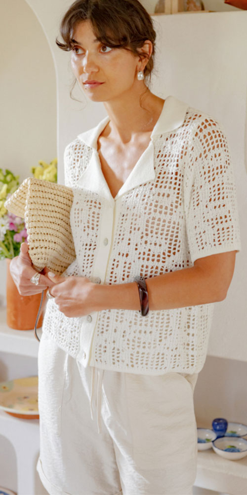 Fransa Open Knit Polo Cardy