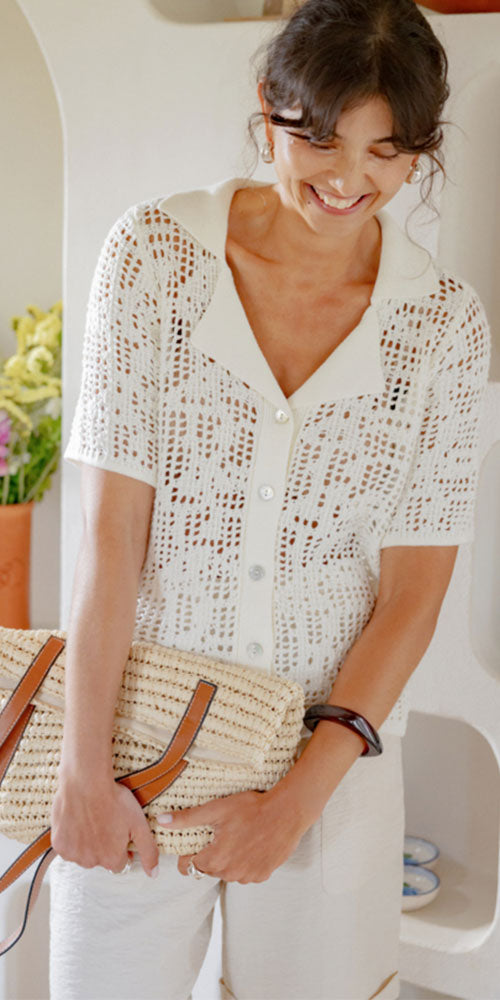 Fransa Open Knit Polo Cardy