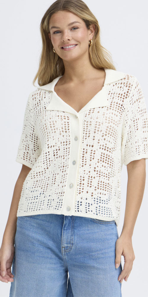 Fransa Open Knit Polo Cardy