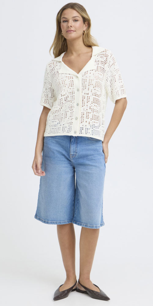 Fransa Open Knit Polo Cardy