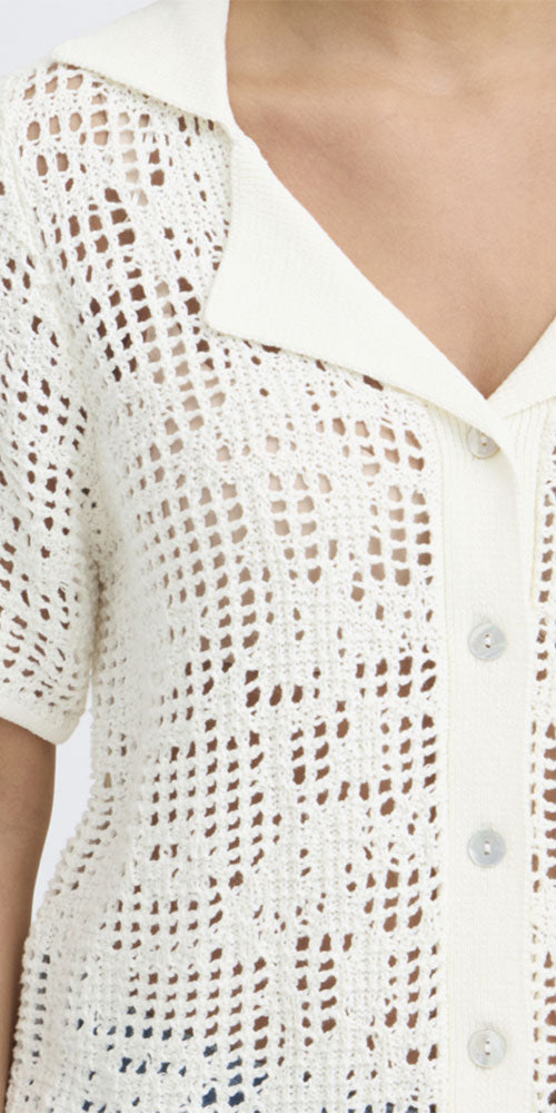 Fransa Open Knit Polo Cardy