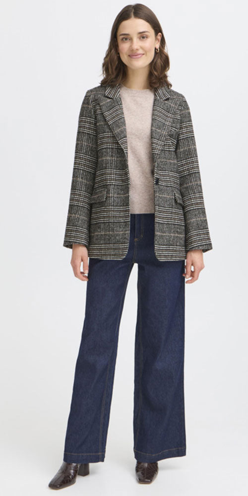 Fransa Plaid Flannel Blazer