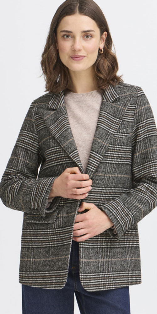 Fransa Plaid Flannel Blazer
