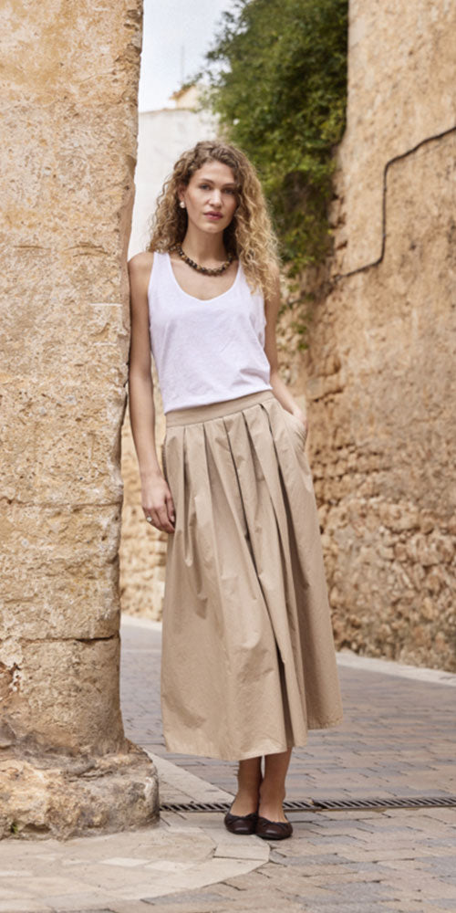 Fransa Pleated Cotton Skirt