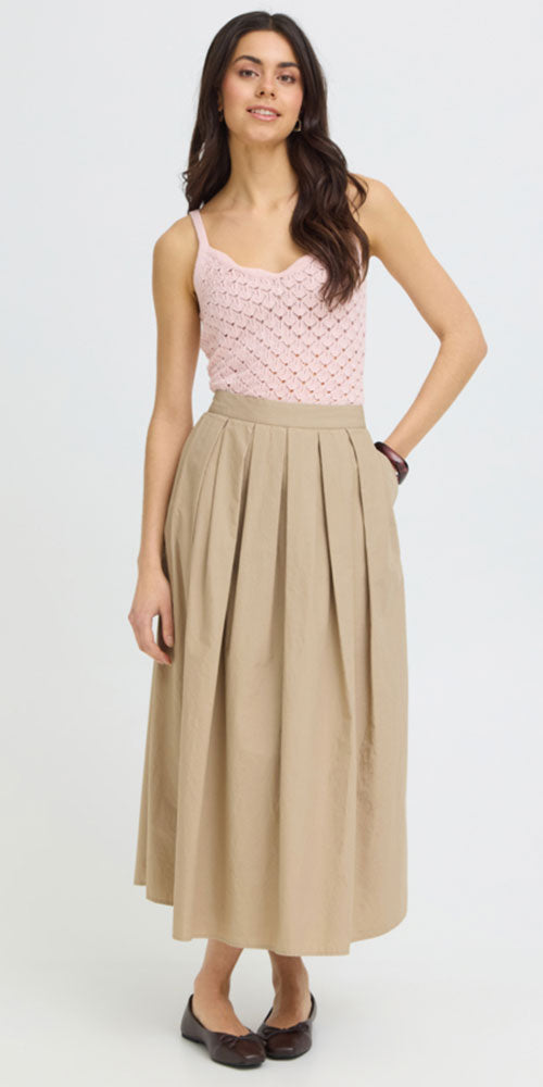 Fransa Pleated Cotton Skirt