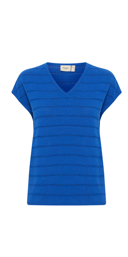 Fransa Pointelle V-neck, blue