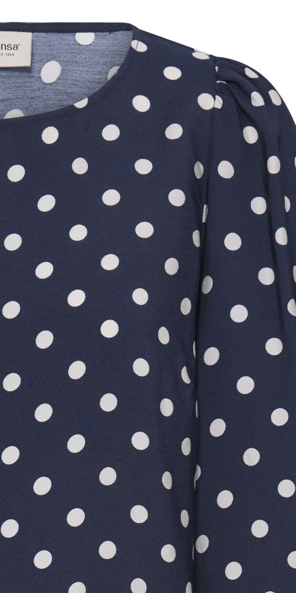 Fransa Polka Dot Crew Neck Blouse, navy/white