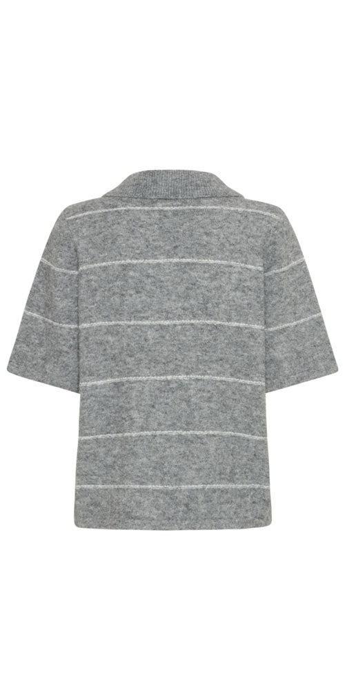 Fransa Striped Polo Sweater, grey