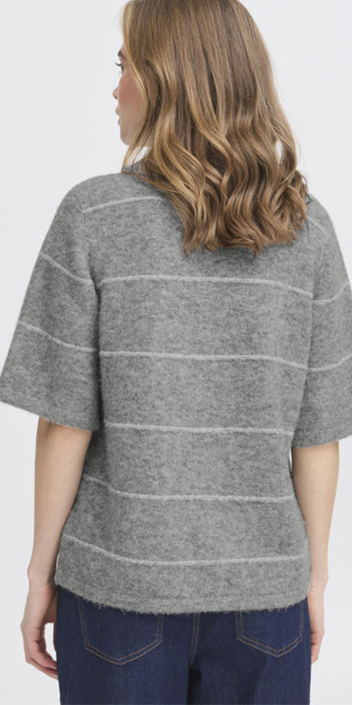 Fransa Striped Polo Sweater, grey