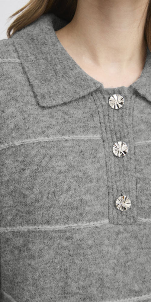 Fransa Striped Polo Sweater, grey