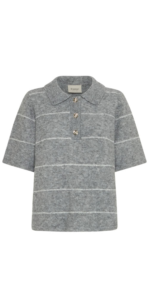 Fransa Striped Polo Sweater, grey