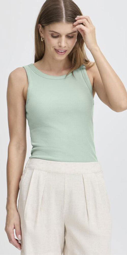 Fransa Ribbed Tank, mint green