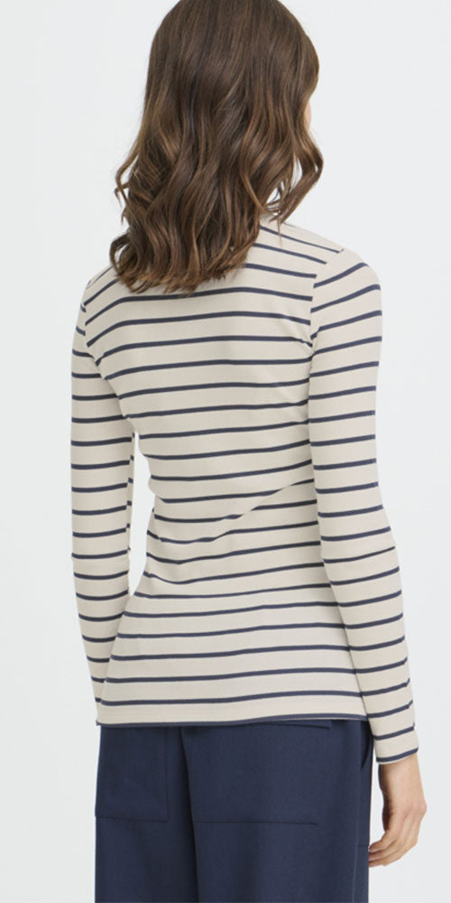 Fransa Ribbed Long Sleeve Top, navy stripe