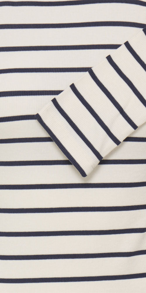 Fransa Ribbed Long Sleeve Top, navy stripe