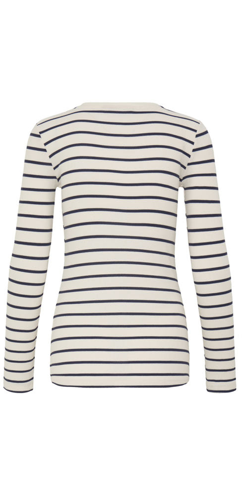 Fransa Ribbed Long Sleeve Top, navy stripe