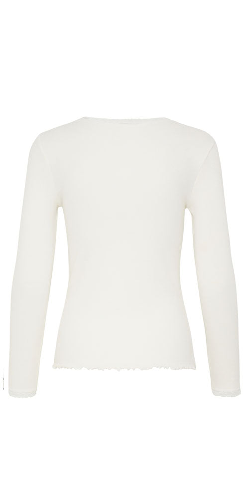 Fransa Ribbed Lace Trim Top, off white