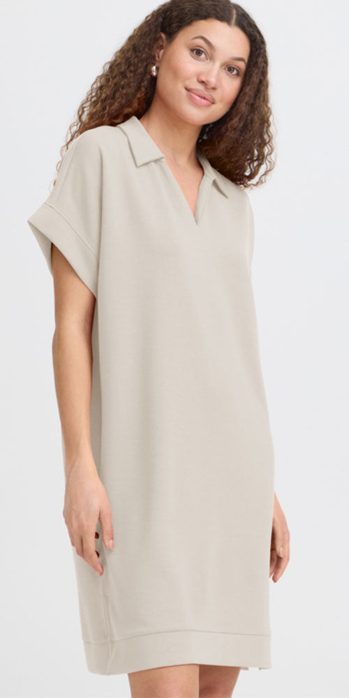 Fransa Scuba Knit Polo Dress, concrete