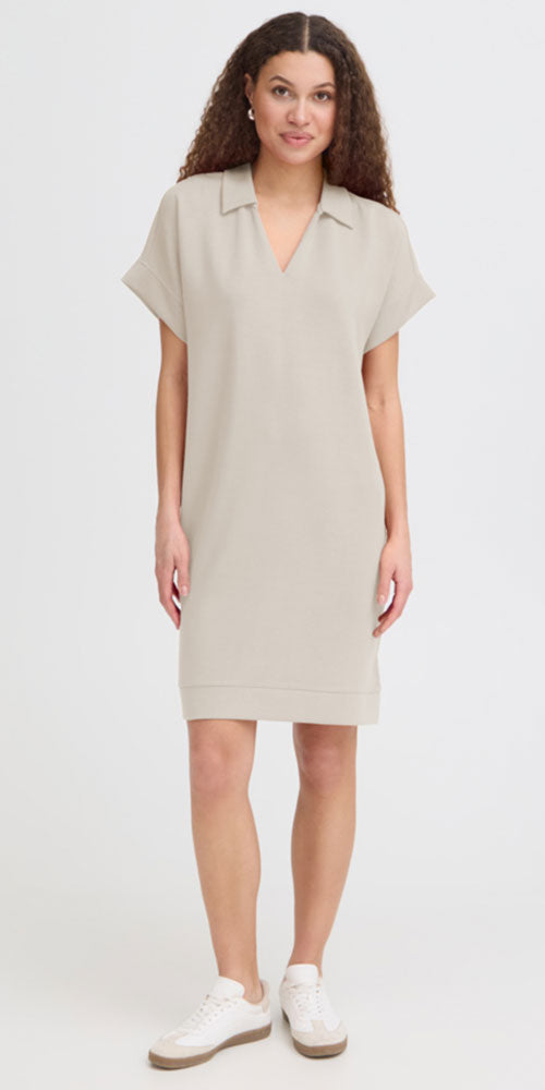 Fransa Scuba Knit Polo Dress, concrete