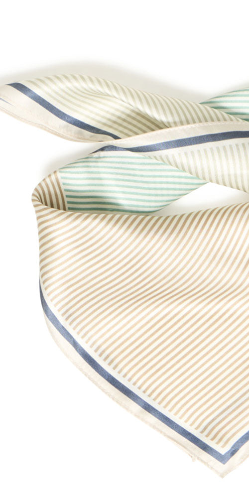 Fransa Silk Stripes Scarf, sage/tan