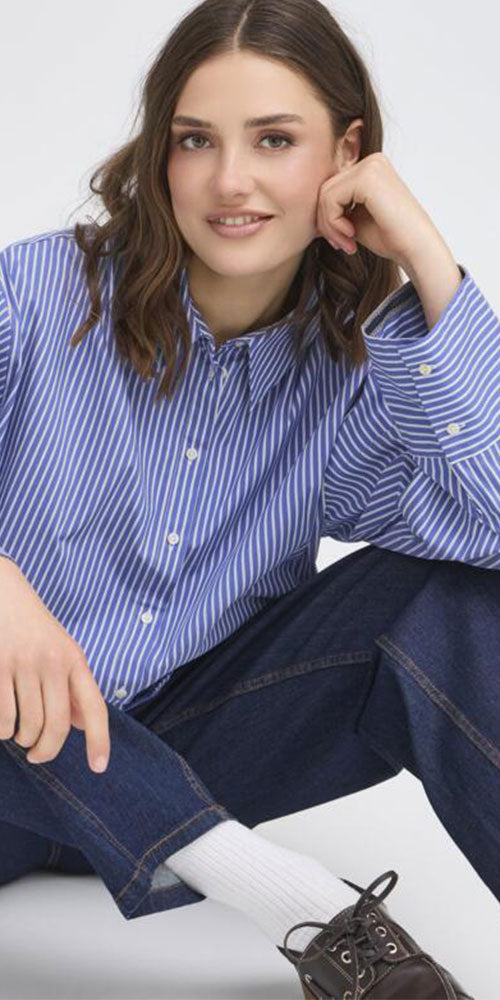 Fransa Striped Button Up Shirt