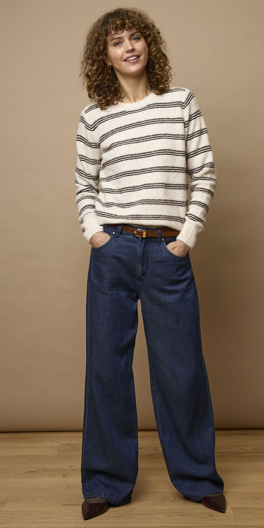 Fransa Striped Crew Neck Sweater