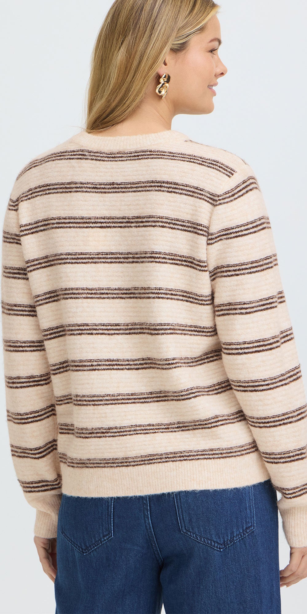 Fransa Striped Crew Neck Sweater