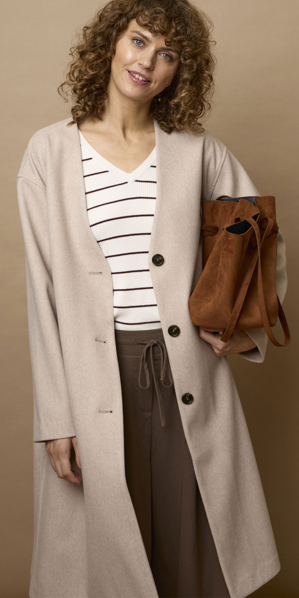 Fransa Ribbed V-neck Pullover, brown stripe