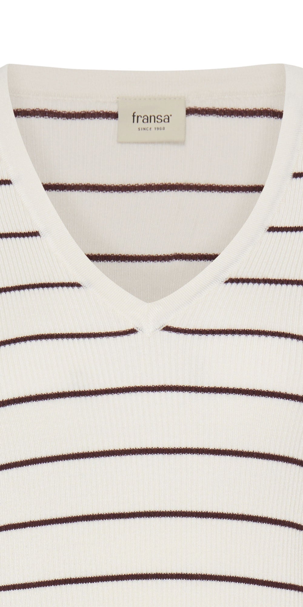 Fransa Ribbed V-neck Pullover, brown stripe