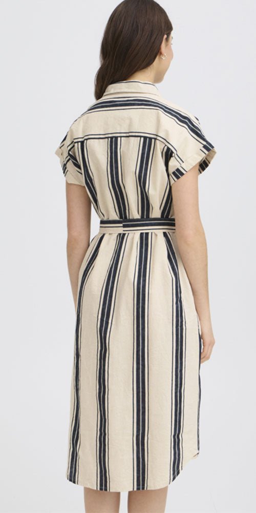 Fransa Striped Cotton/Linen Dress