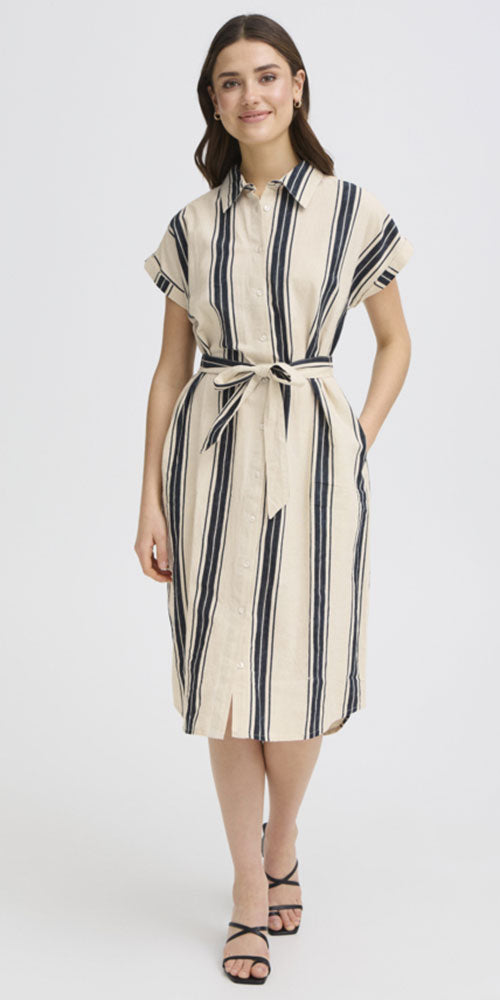Fransa Striped Cotton/Linen Dress