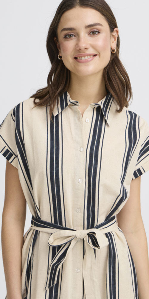 Fransa Striped Cotton/Linen Dress