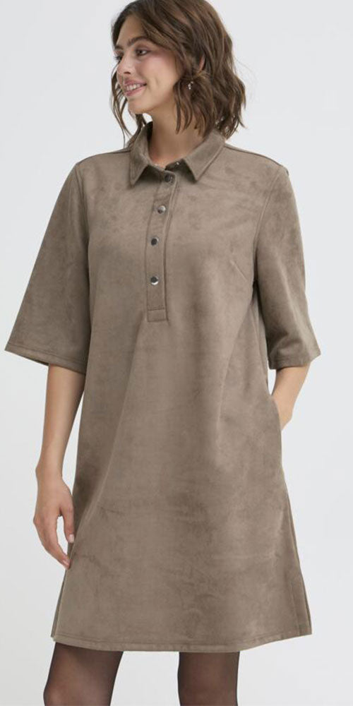 Fransa Sueded Shift Dress, taupe