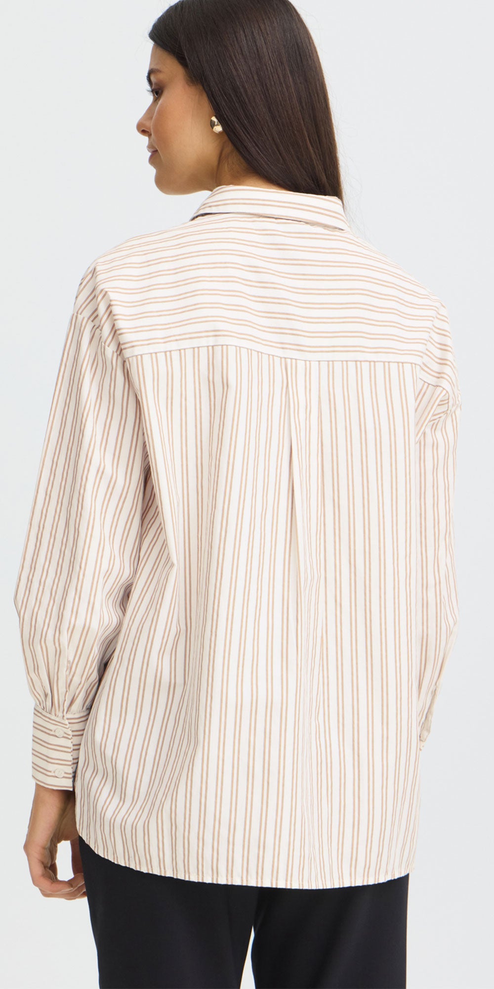 Fransa Tie Front Shirt, camel stripe