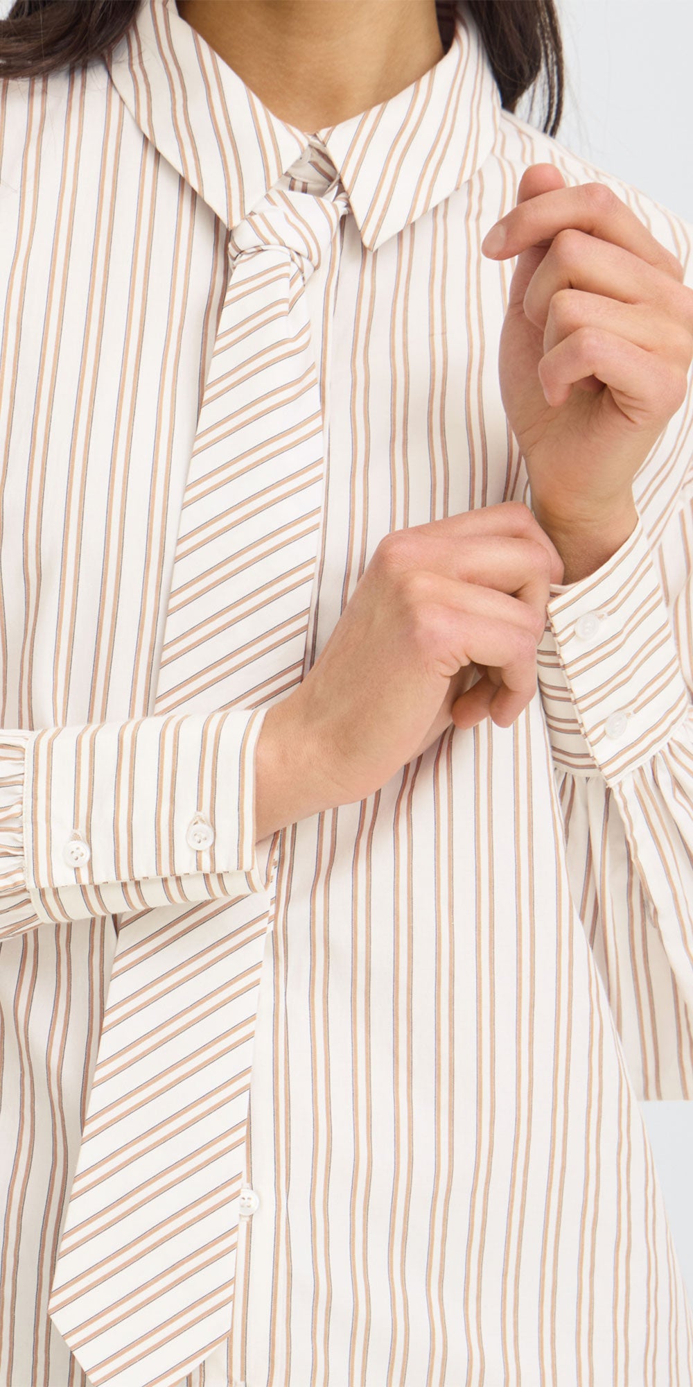 Fransa Tie Front Shirt, camel stripe