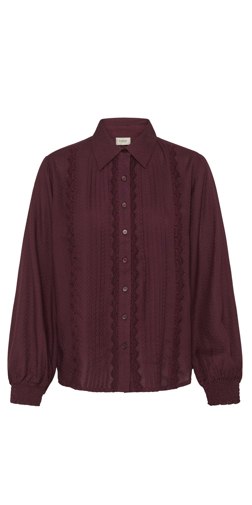Fransa Tuxedo Blouse, burgundy