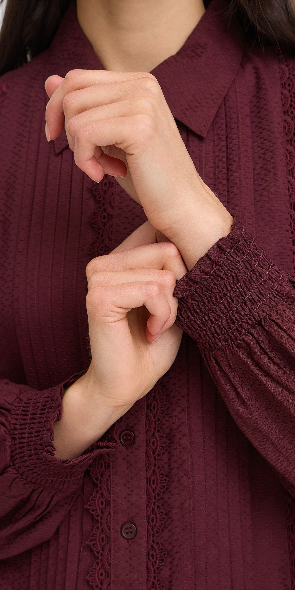 Fransa Tuxedo Blouse, burgundy