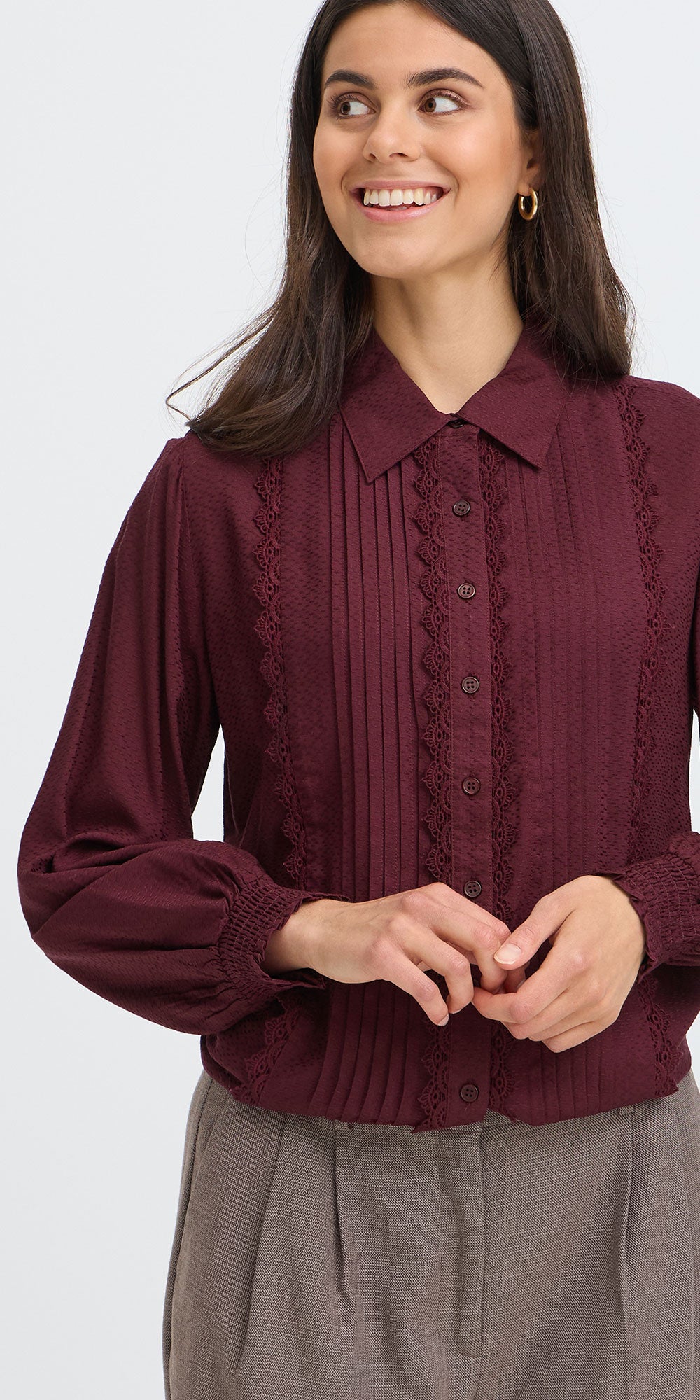 Fransa Tuxedo Blouse, burgundy